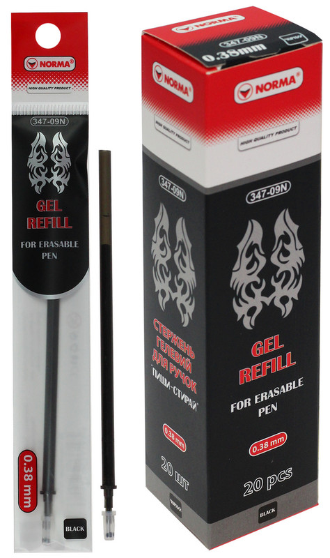 Стрижень змінний NORMA (347-09N), гелевий, пиши-стирай, чорний, 0,38мм